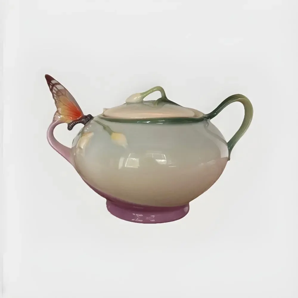 Franz Porcelain Butterfly Sugar Bowl w Lid XP1877 Sculpted Floral Fine China